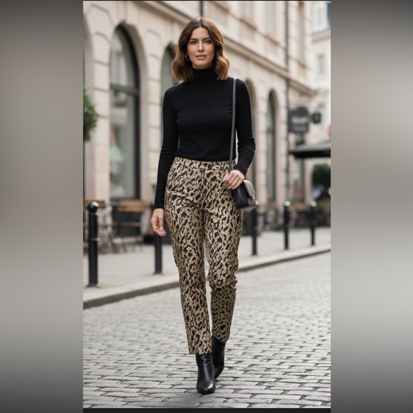 Carlisle Pants - CARLISLE Straight Leg Trouser/Leopard Black Tan /Chic‎ / Sophisticated/ Office/8